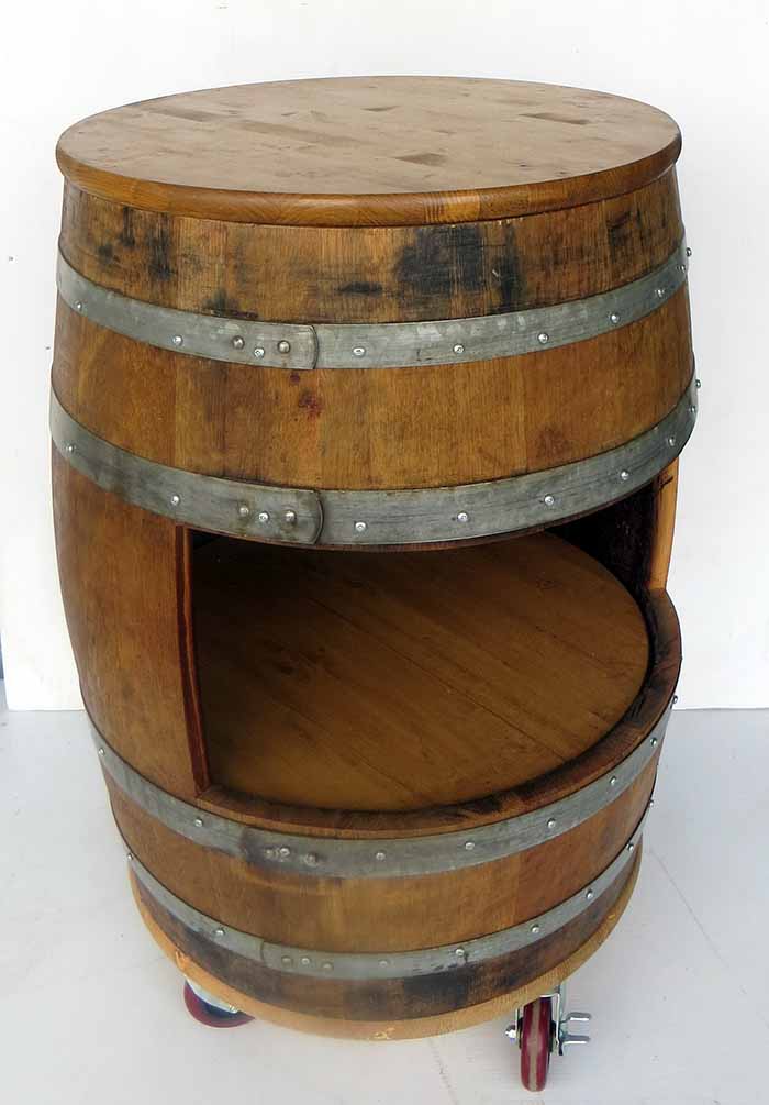 BCT-34P, Portable Wine Barrel Display Counter Table, 24 in. diameter table top. Lacquer finished.